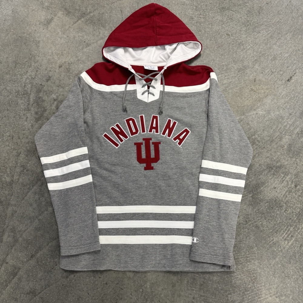Men's Champion Indiana Hoosiers Rugby Retro Stitched Hoodie Sweatshirt Medium